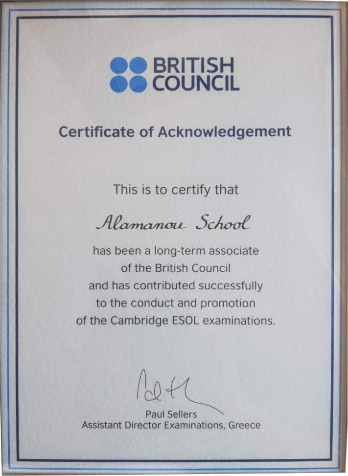 British Council - Certificate of Acknowledgement
